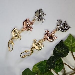 Boho Tri Color Gold Filled Elephant Dangle Earrings